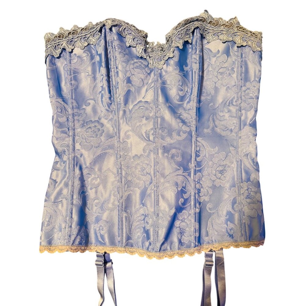 Fredericks Of Hollywood Blue Jacquard Lace up lingerie Corset Bustier